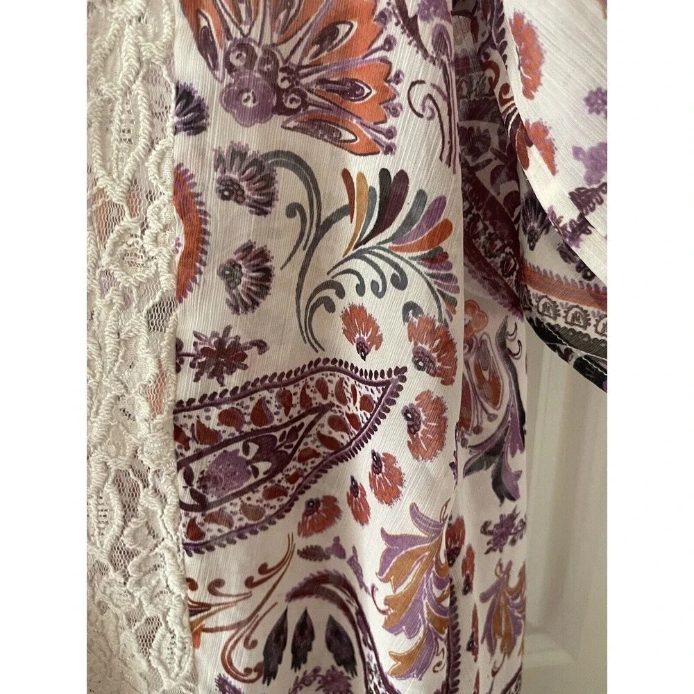 American Eagle Women’s Size XS Paisley Print Lace Trim Boho Kimono - Picture 9 of 9